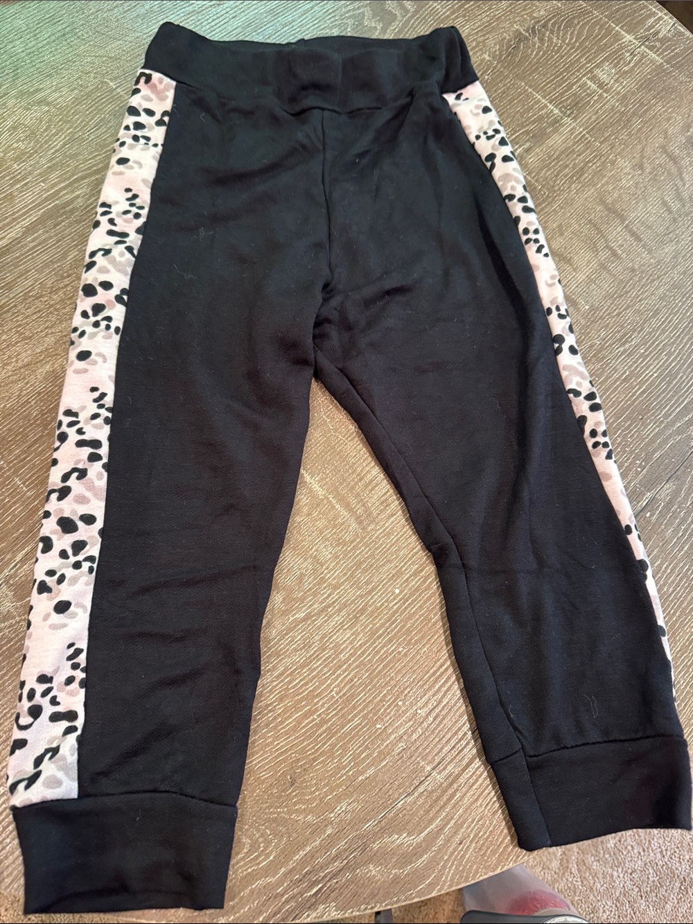 Black Kids Leggings with Pink Leopard Side Panels